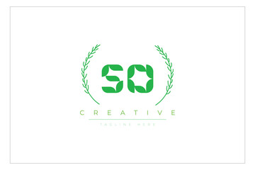 SO letters eco logo with leaf. Fresh nature and healthy leaf logo design.