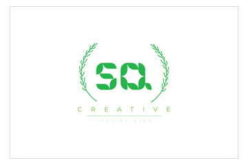 SQ letters eco logo with leaf. Fresh nature and healthy leaf logo design.