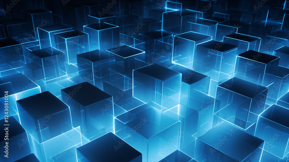 Poster Close-up of an amazing structure made of semitransparent shapes in blue and black, ideal for futuristic displays.

