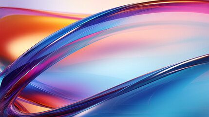 Close-up of curved glass with colorful lines on a light blue futuristic background, ideal for banners.

