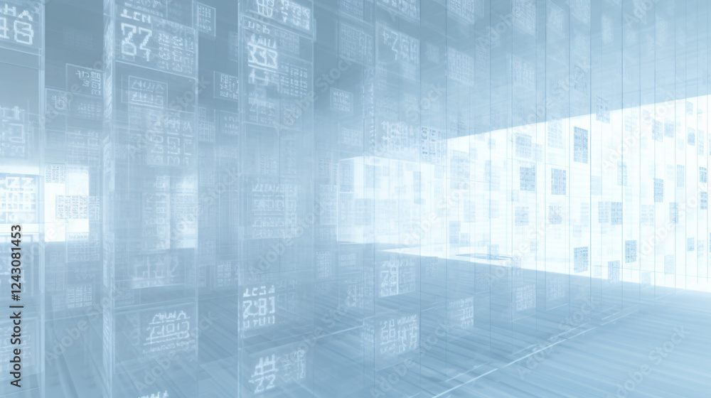 Aufkleber Computer code files etched onto frosted glass panes, creating a high-tech and professional background design.

