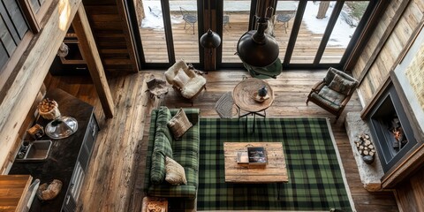 Rustic Cabin Living Room Interior Design View