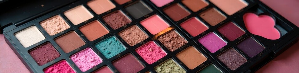 Fototapeta premium Assorted eyeshadow palettes, diverse shades, compact cases , shades, cosmetics