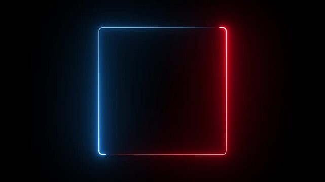 square shape frame glowing neon lights loop animation on black background.