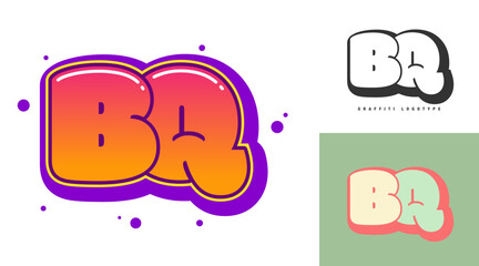 BQ logo design for festival or party. Initial letter b and q in graffiti style. Creative modern lettering company name of font typography. Kids trendy logotype or identity.