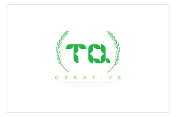 TQ letters eco logo with leaf. Fresh nature and healthy leaf logo design.