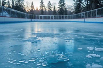 Invigorating Winter Ice Rink Close-Up of Crisp Blue Surface