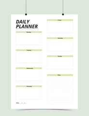 Minimalist Printable vector planner template design, Daily planner for every day, Schedule, tasks, notes for the every day and simple printable to do list, Vector graphic set for daily routine.