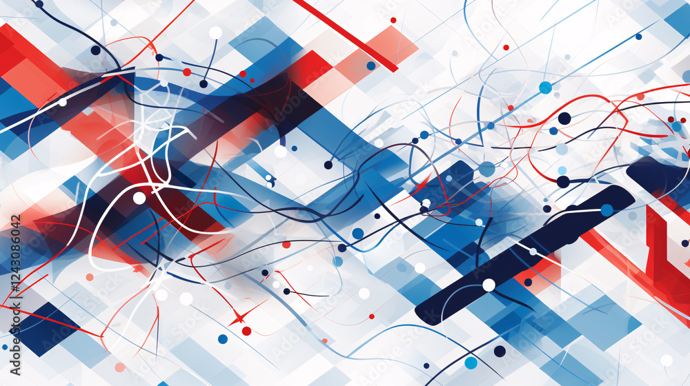 Poster a pattern of intersecting blue and white lines creates a modern, tech-inspired background for displa