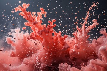 Vibrant Coral Smoke Texture Featuring Dynamic Splashes and Colorful Specks