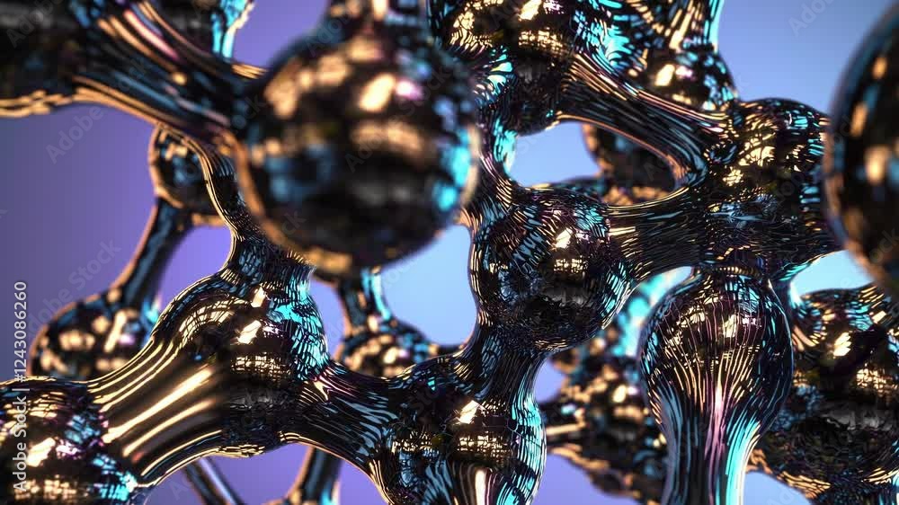 Fototapete a close-up of a complex molecular structure with textured spherical nodes connected by organic stran