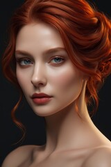 Fototapeta premium a close up of a woman with red hair and a black background