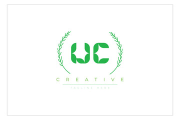 UC letters eco logo with leaf. Fresh nature and healthy leaf logo design.