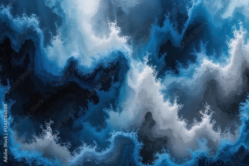 Poster elegant abstract tapestry featuring deep ocean blue and soft gray gradient textures