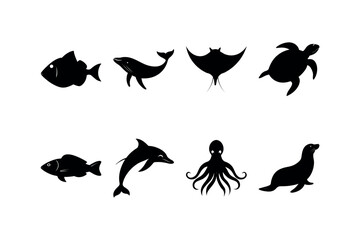 Waikiki Hawaii Sea Animals Silhouette