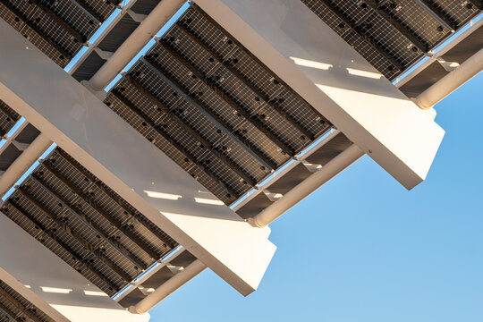 Photovoltaic panels generating green power in Barcelona, España.