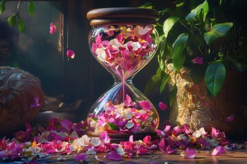 A glass vase filled with pink and white flowers is placed on a table