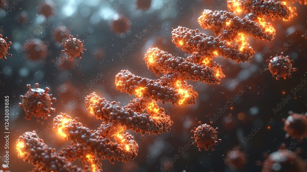Poster microscopic view of dna structure and viruses: a glimpse into the world of genetic code and cellular