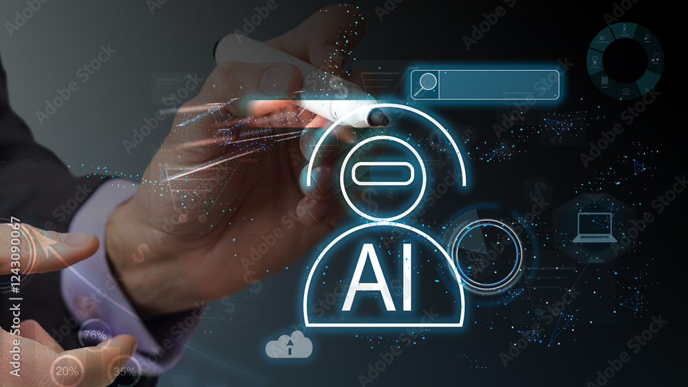Poster multilingual language translation technology concept. a person holding holographic globe with speech