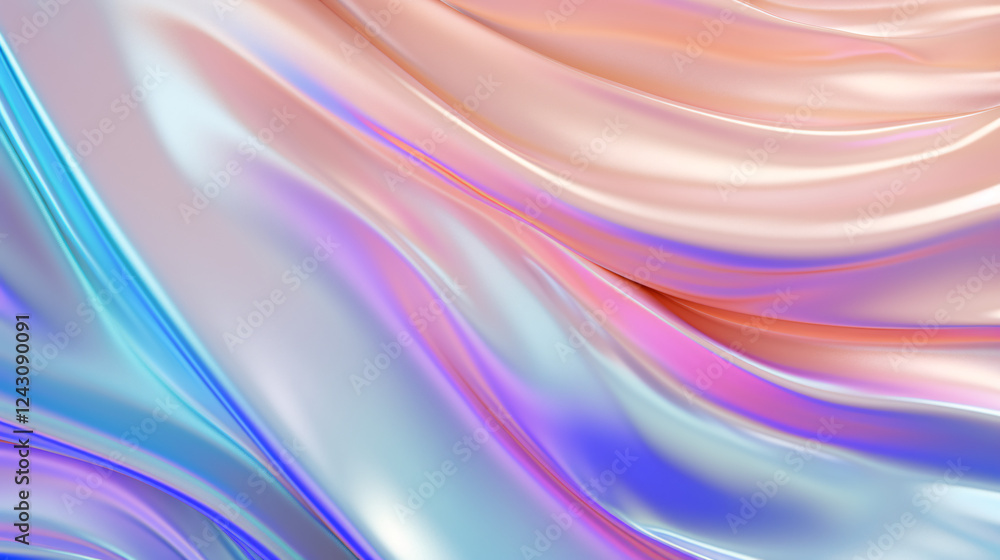 Poster iridescent digital art of an abstract, fluid design, perfect for futuristic technology display backg