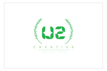 UZ letters eco logo with leaf. Fresh nature and healthy leaf logo design.