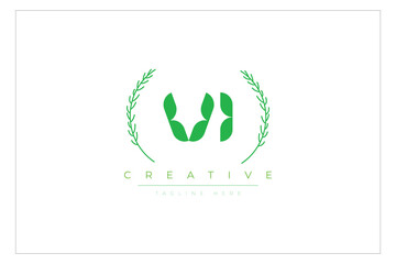 VI letters eco logo with leaf. Fresh nature and healthy leaf logo design.