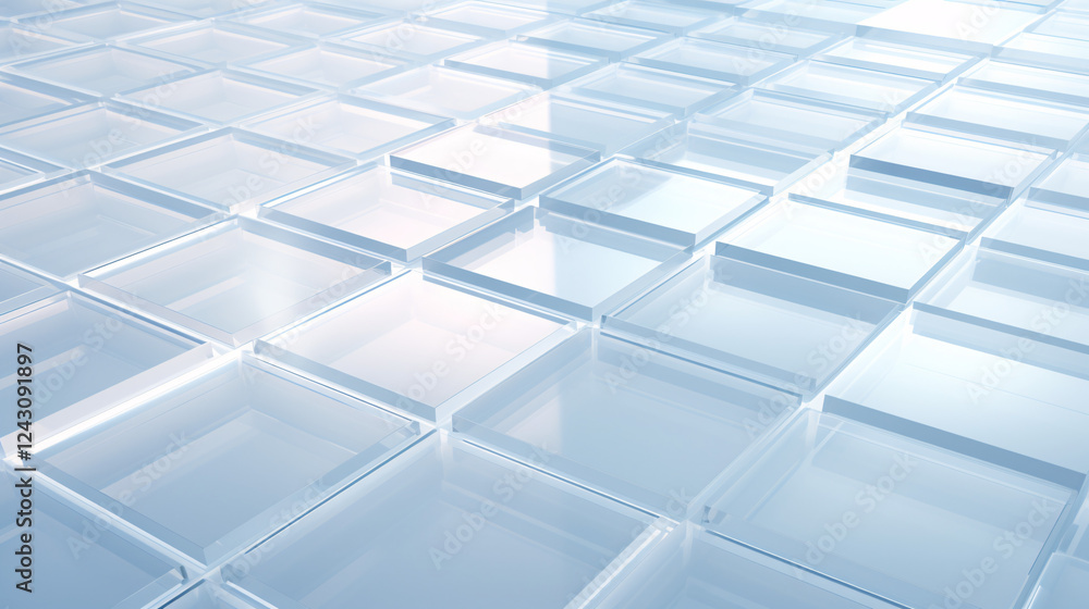 Poster isometric flooring with minimalist blue and frosted white glow, perfect for technology presentation 