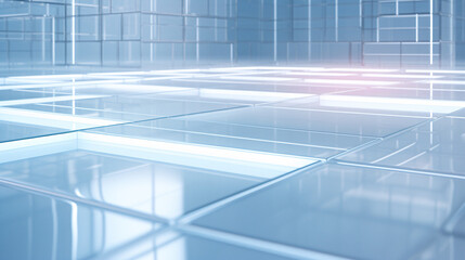 Fototapeta premium Isometric flooring with minimalist blue and frosted white glow, perfect for technology presentation display backgrounds.