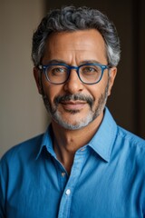 Obraz premium arafed man with glasses and a beard wearing a blue shirt