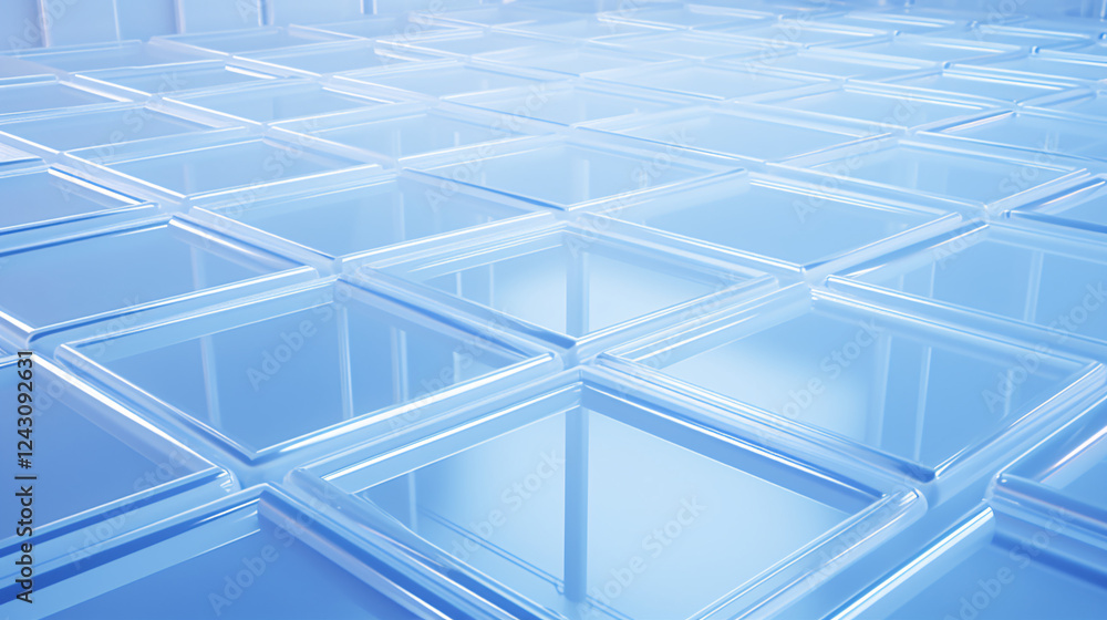 Poster isometric flooring with minimalist blue and frosted white glow, perfect for technology presentation 