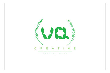 VQ letters eco logo with leaf. Fresh nature and healthy leaf logo design.