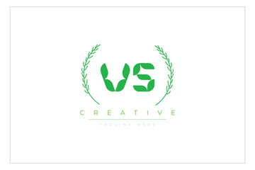 VS letters eco logo with leaf. Fresh nature and healthy leaf logo design.
