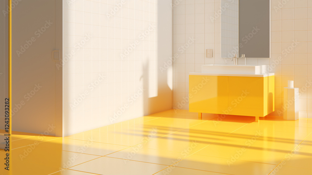 Poster Isometric flooring with minimalist yellow and frosted interior design, perfect for technology presentation display backgrounds.


