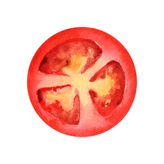 Thin slices of cherry tomato with a rich red color and glossy texture, painted in watercolor. Great for farm-to-table branding, meal prep guides, and fresh ingredient showcases