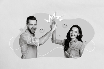 Exclusive magazine picture sketch collage image of sweet funny lady guy clapping palms arms 14...