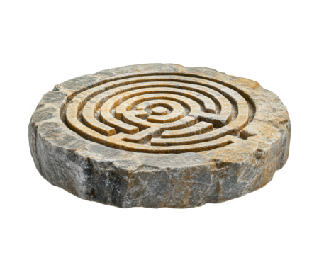 Intricate stone labyrinth design, showcasing artistic craftsmanship and unique patterns. Perfect for decorative purposes or as garden feature