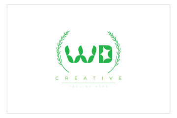 WD letters eco logo with leaf. Fresh nature and healthy leaf logo design.