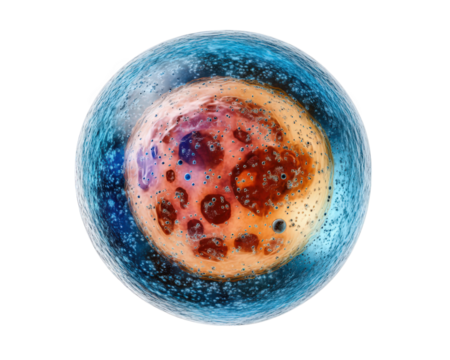 high magnification microscope image showing intricate structure of cell, highlighting its vibrant colors and unique patterns. This captivating view reveals complexity of cellular life