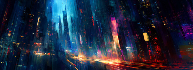 Fototapeta premium Futuristic City Skyline at Night, Glowing Metropolis with Neon Lights