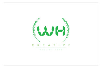 WH letters eco logo with leaf. Fresh nature and healthy leaf logo design.