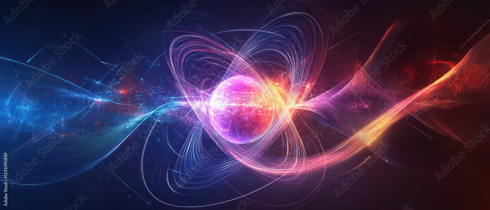 Aufkleber vibrant representation of theoretical physics, showcasing subatomic particles and quantum waves in c