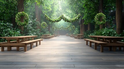 Obraz premium Easter day celebration enchanted forest festive decor pastel tone serene atmosphere