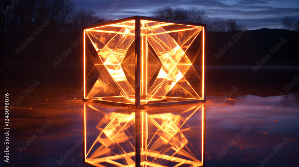Fototapete Luminous cube structures creating mesmerizing reflections, perfect for tech display backgrounds and modern banners.


