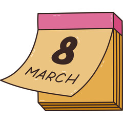 Lovely doodle calendar page with date 8 of March as symbol of International Women Day. Hand drawn daily calendar clipart for poster, design, social media for female holiday of equality.