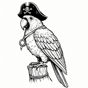 Pirate Parrot Bird Sketch Ink Drawing Illustration