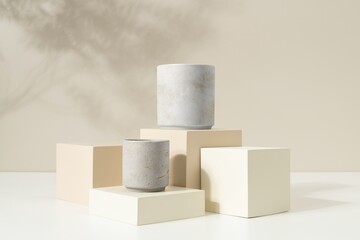 Obraz premium Japanese tea cups, aesthetic product backdrop design