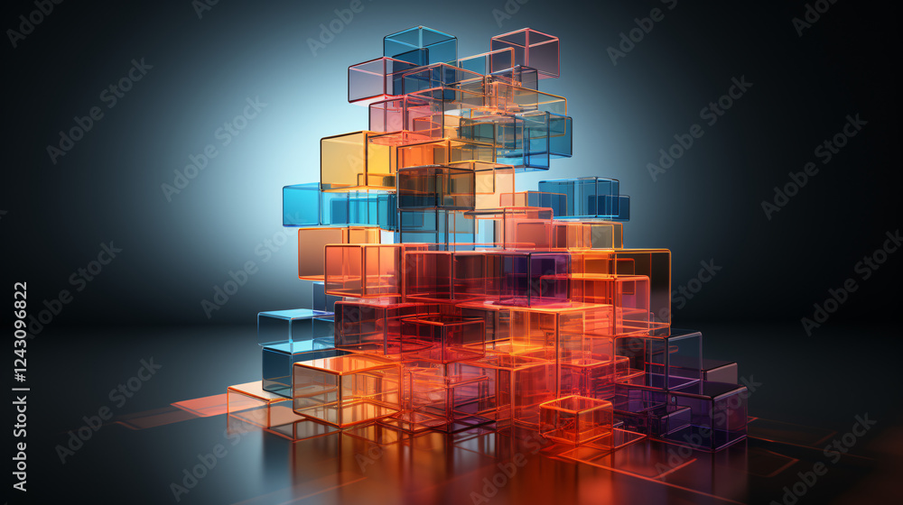 Poster A dynamic orange background featuring a grid of cubes, perfect for display presentations or banners.


