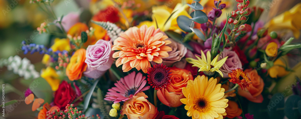 Poster array of colorful flowers creates a lively and fragrant ambiance in this vibrant bouquet