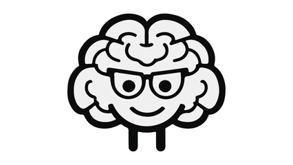 brain, character, glasses, smiling, clever, illustration, vector, cute, cartoon, 
