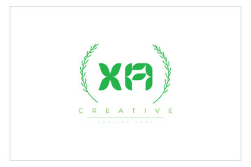 XA letters eco logo with leaf. Fresh nature and healthy leaf logo design.